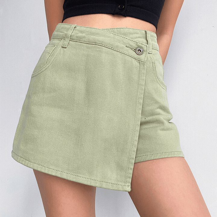 Women's Denim Skort – High-Waist A-Line with Button Detail