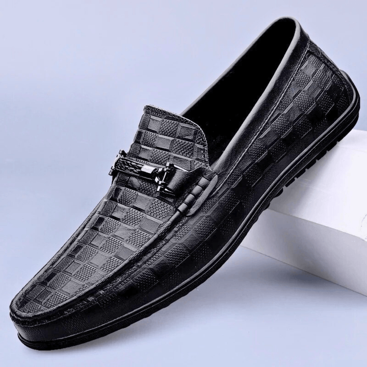 Men's Embossed Leather Woven Loafers – Smart Casual Slip-Ons