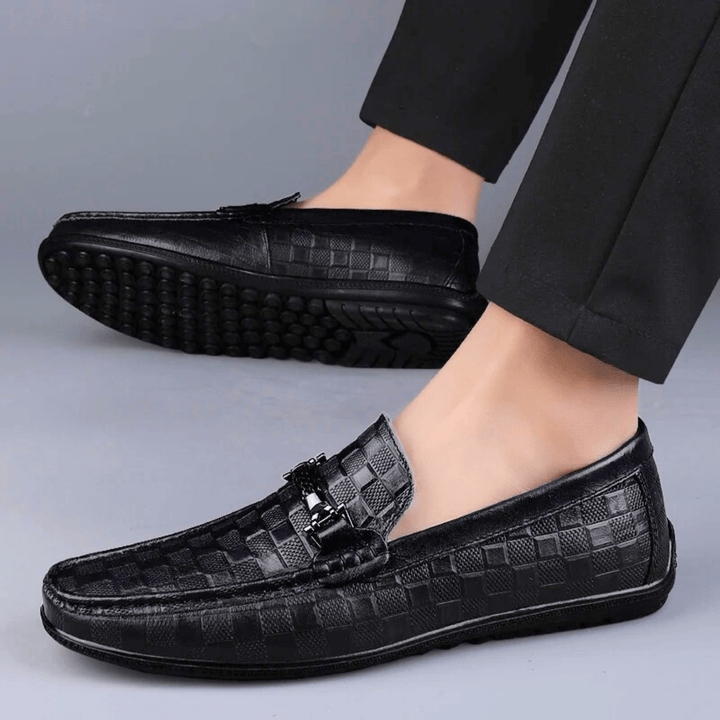 Men's Embossed Leather Woven Loafers – Smart Casual Slip-Ons