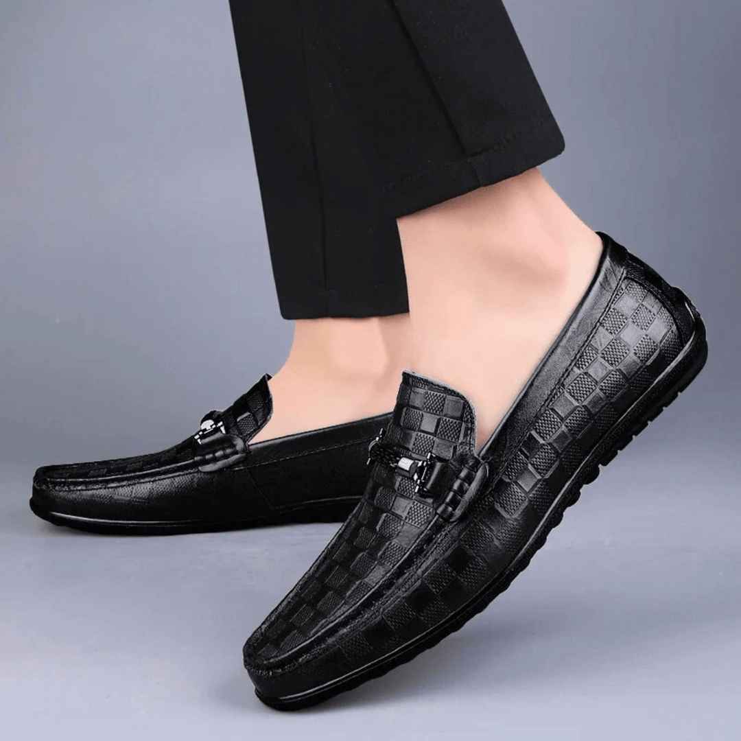 Men's Embossed Leather Woven Loafers – Smart Casual Slip-Ons