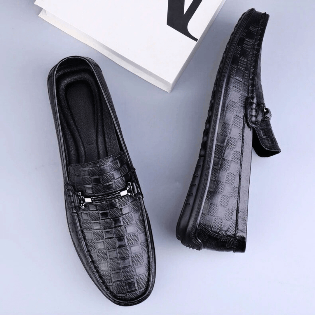 Men's Embossed Leather Woven Loafers – Smart Casual Slip-Ons