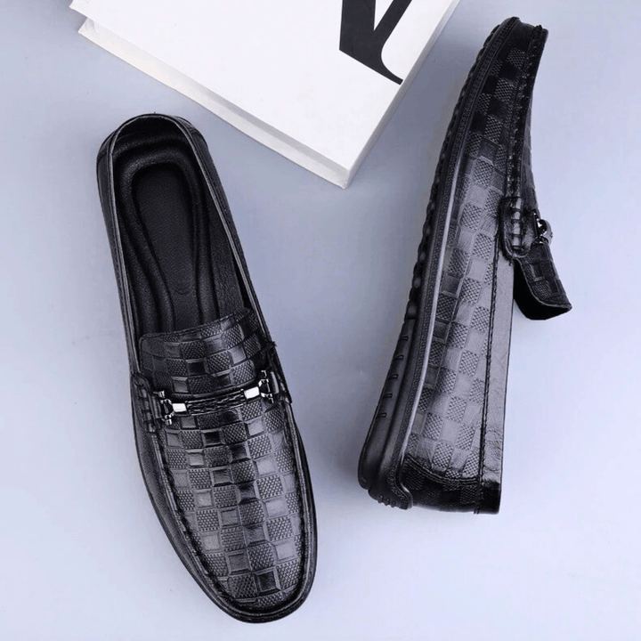 Men's Embossed Leather Woven Loafers – Smart Casual Slip-Ons