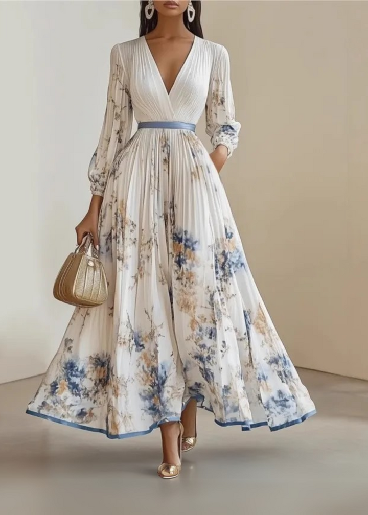 Women's Floral Pleated Maxi Dress - Timeless Elegance