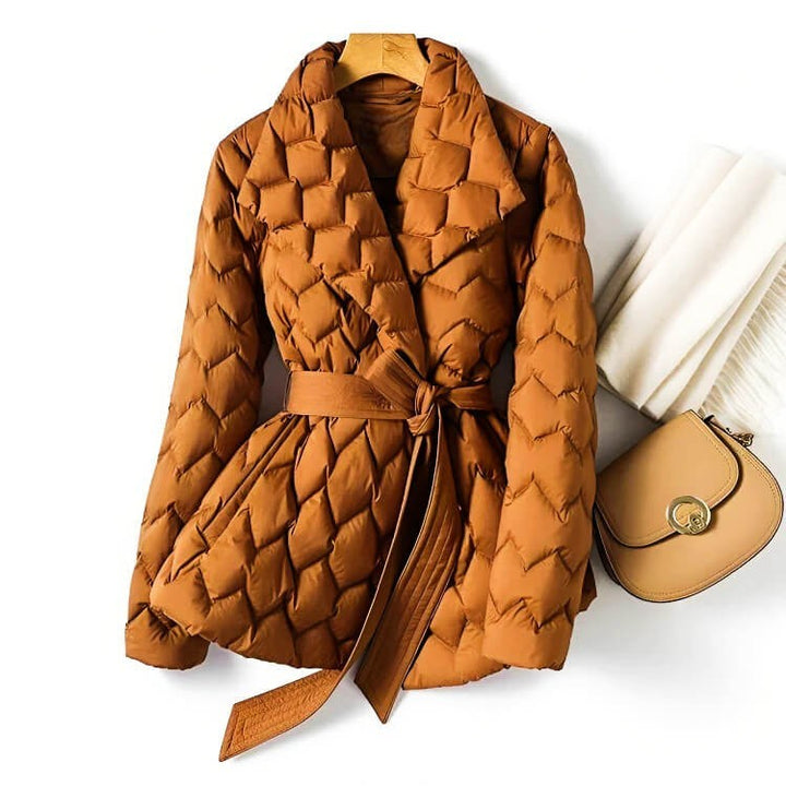 Women's Geometric Quilted Wrap Jacket – Tie-Waist Layering