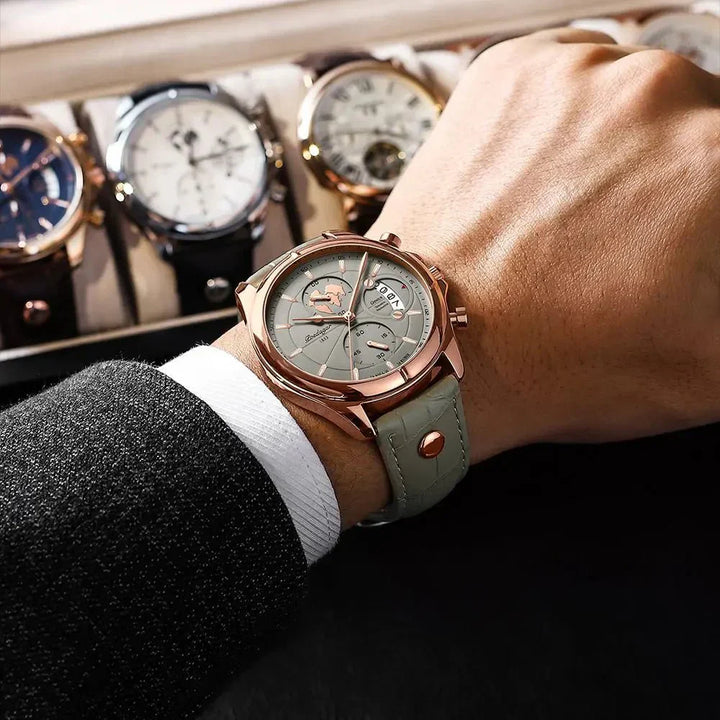 Men's Chronograph Watch – Atelier Leather Strap Dress Timepiece – view 3