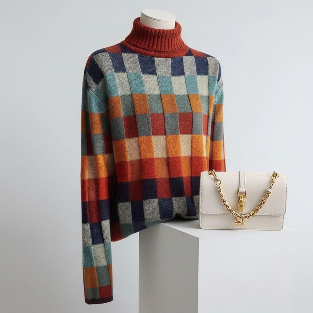 Women's Merino Wool Colour-Block Jumper – Mock Neck Knit – view 6
