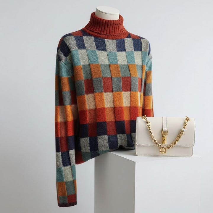 Women's Merino Wool Colour-Block Jumper – Mock Neck Knit – view 6