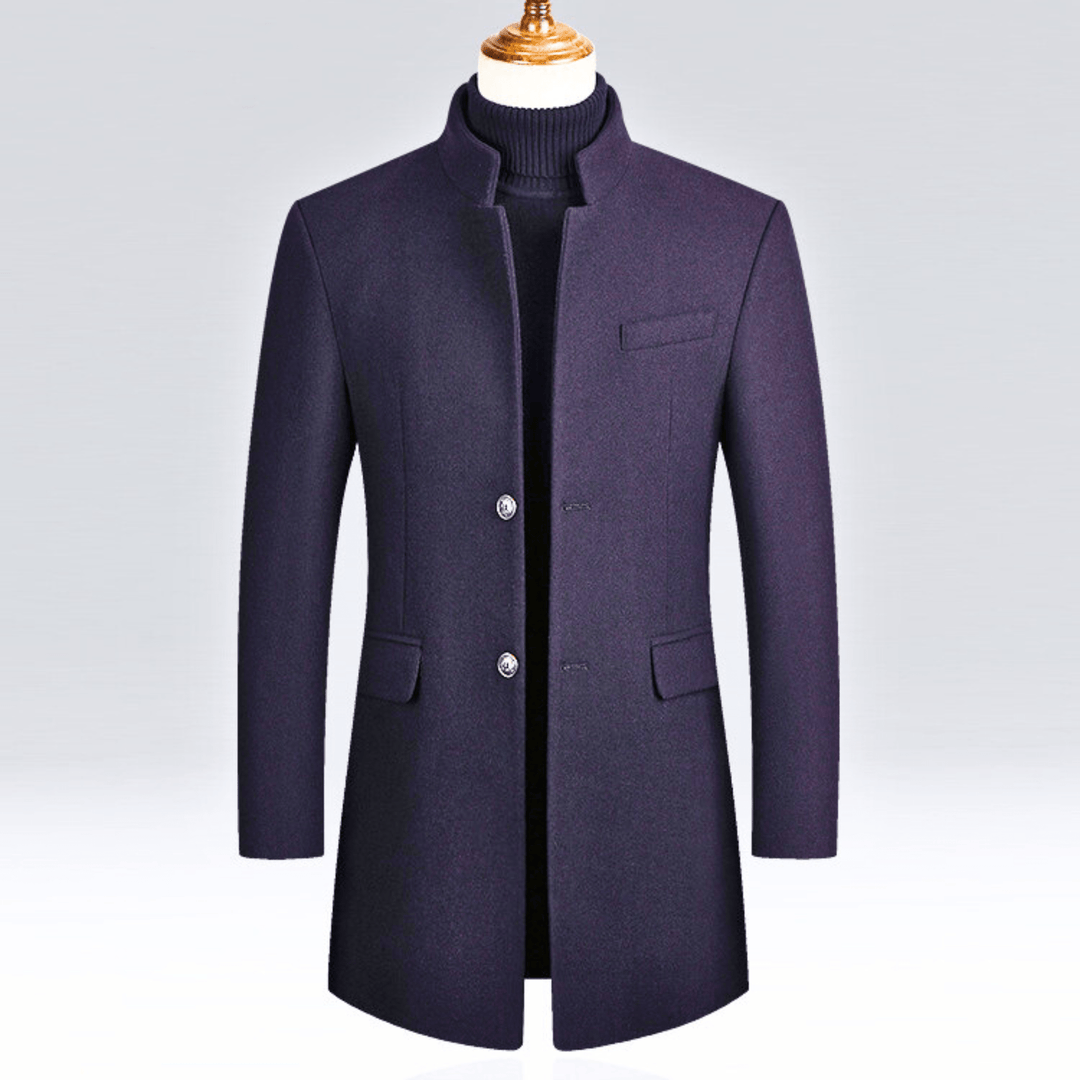 Men's Wool Blend Overcoat – Slim Mandarin Collar City Coat – view 4