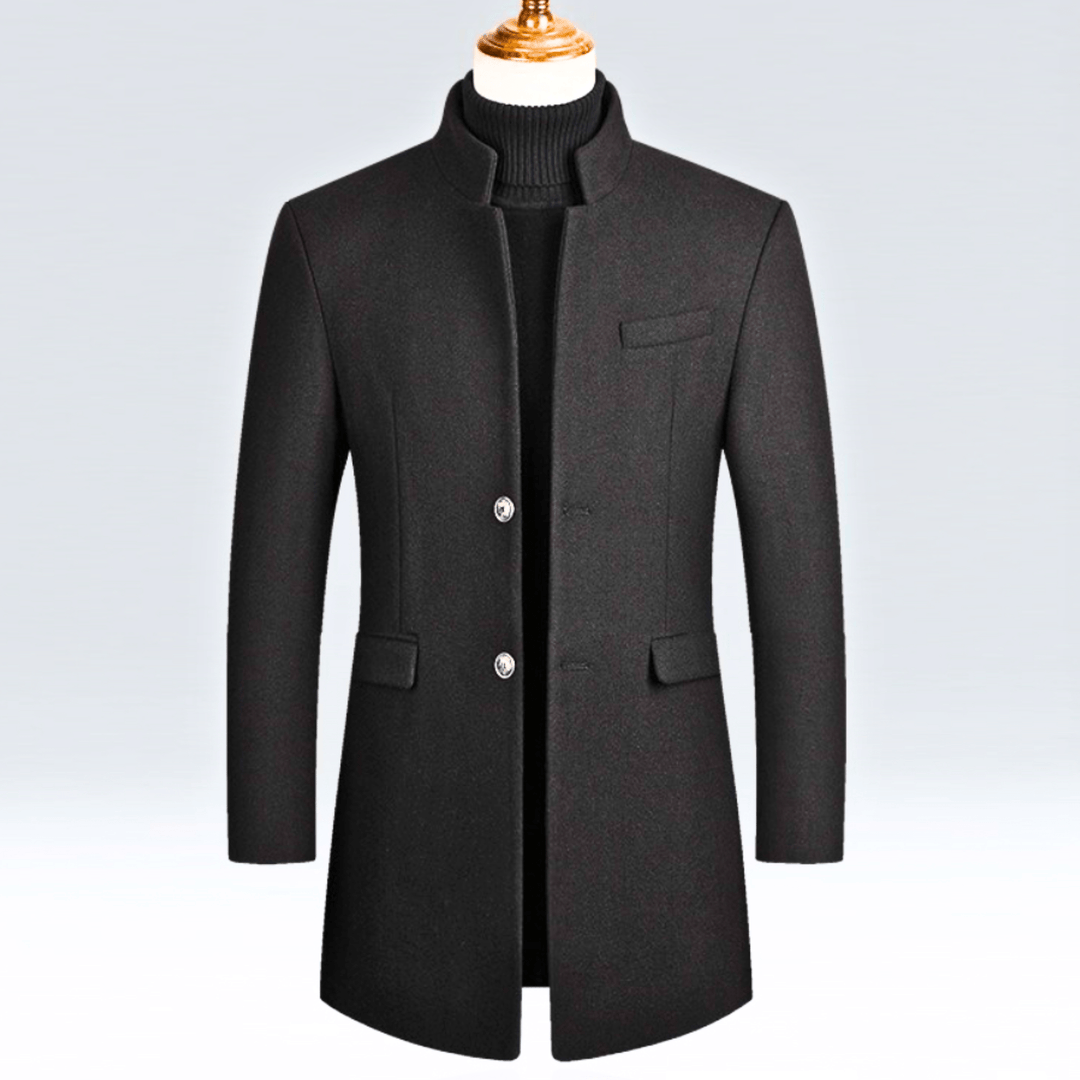 Men's Wool Blend Overcoat – Slim Mandarin Collar City Coat – view 2