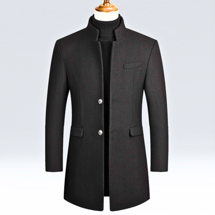 Men's Wool Blend Overcoat – Slim Mandarin Collar City Coat – view 2