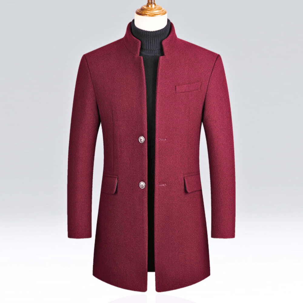 Men's Wool Blend Overcoat – Slim Mandarin Collar City Coat