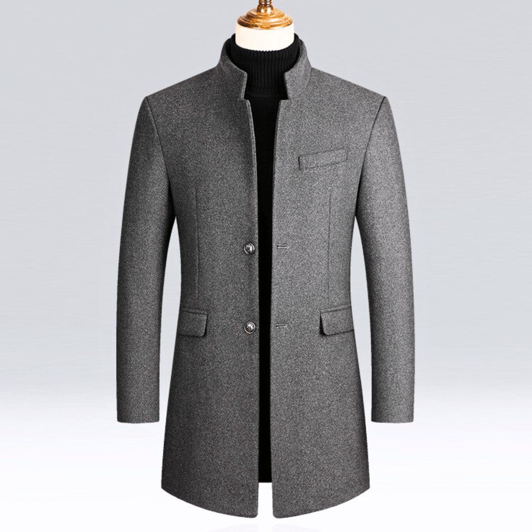 Men's Wool Blend Overcoat – Slim Mandarin Collar City Coat – view 3