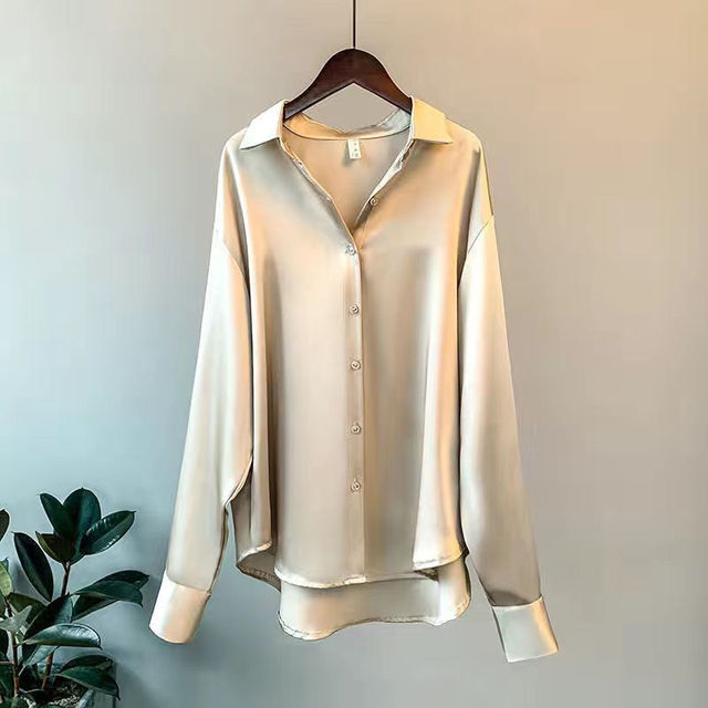 Women's Satin Loose Fit Button Down Blouse - Effortless Chic