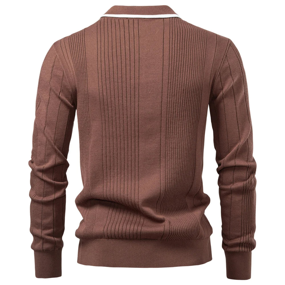 Men's Fine-Gauge Ribbed Knit Polo Shirt – Smart Casual Wear – view 7