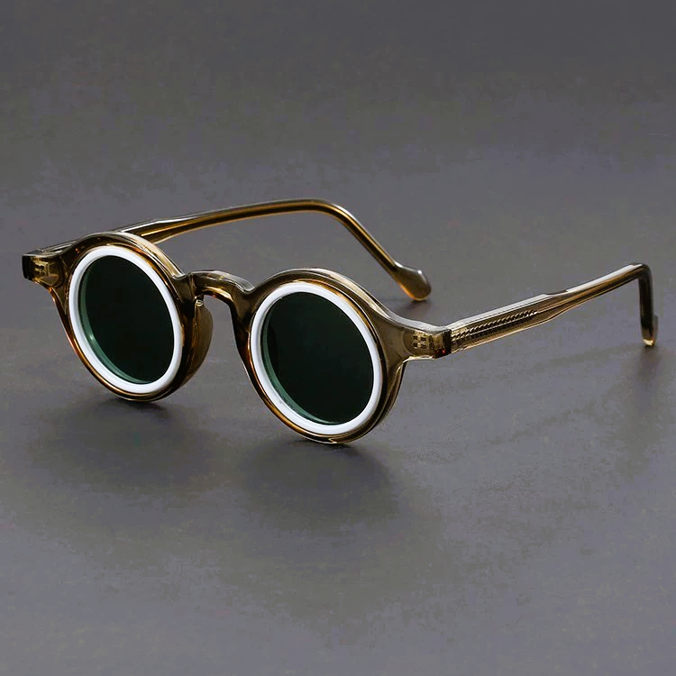 Men's Round Acetate Sunglasses – Retro Frames with UV Protection – Olive Clear