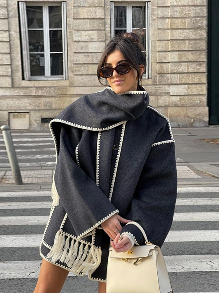 Women's 2-in-1 Scarf Coat – Plush Tailored Winter Elegance