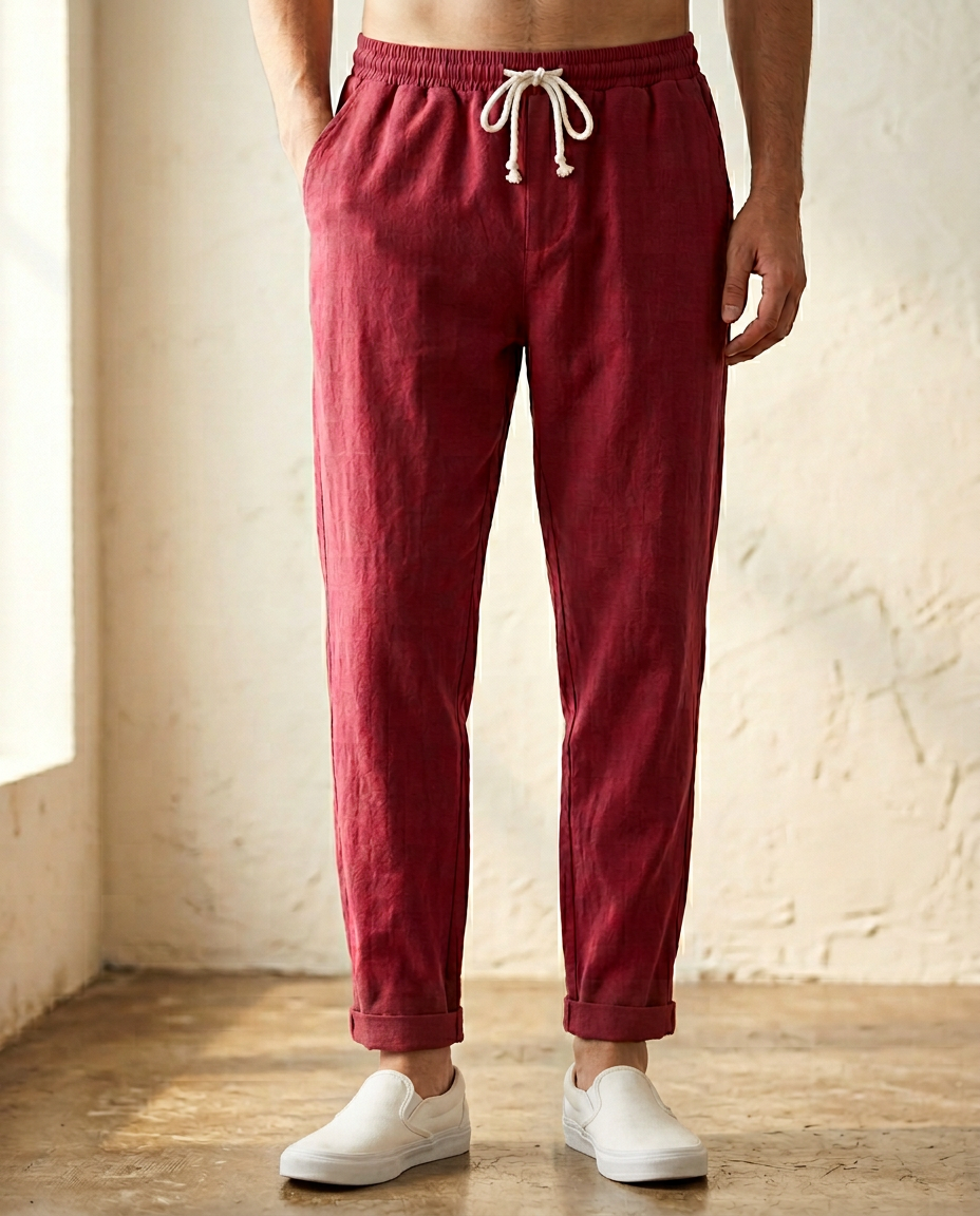 Men's Linen Trousers – Massimo Relaxed Drawstring Summer Fit – view 10