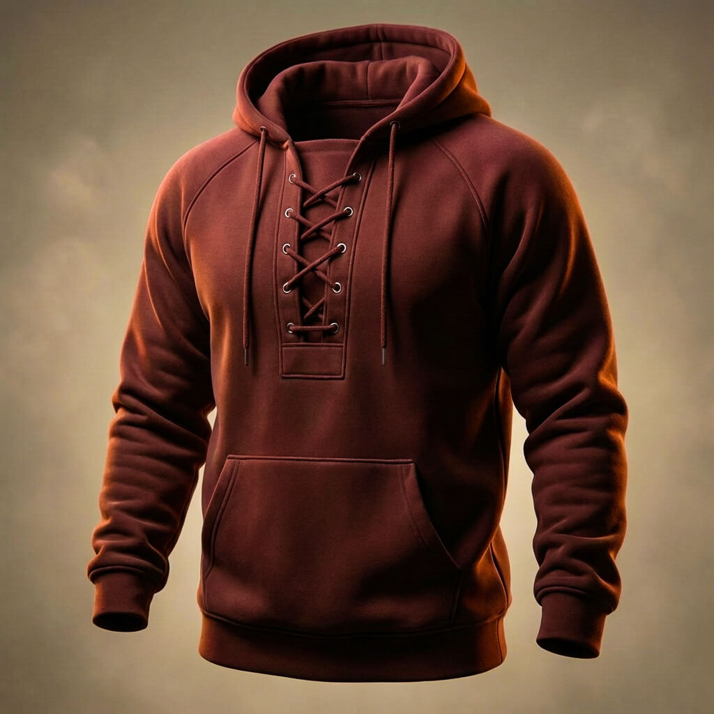 Men's Organic Cotton Hoodie – Lace-Up Front Mid-Weight Hoodie – view 4