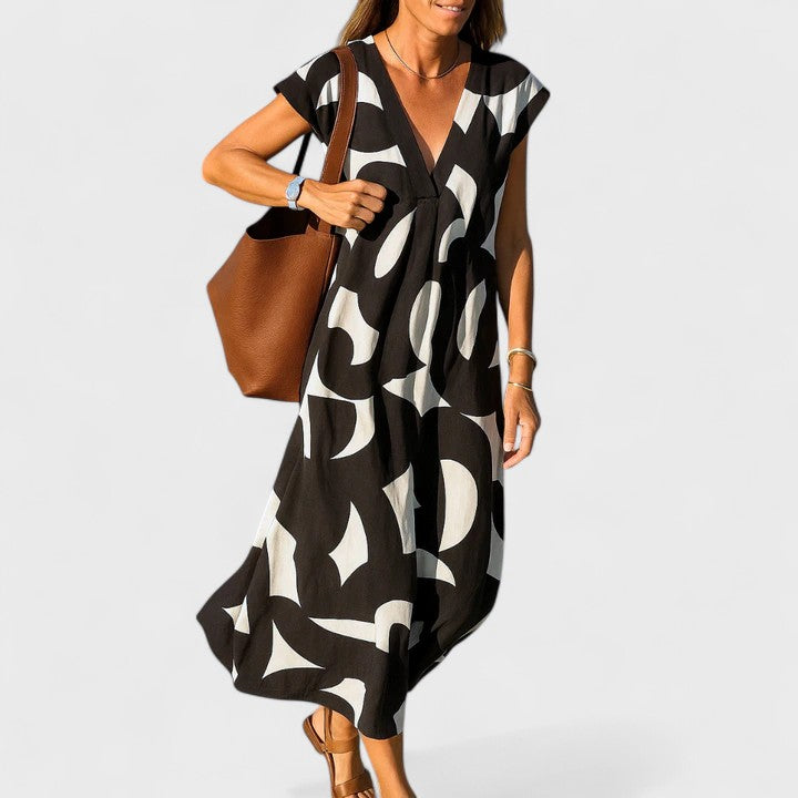 Women's Flowing V-Neck Dress - Lightweight & Flattering
