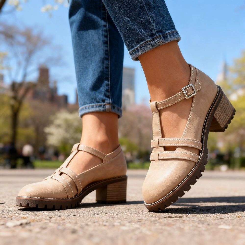 Women's T-Strap Block Heel Loafer - Retro Appeal for Every Day