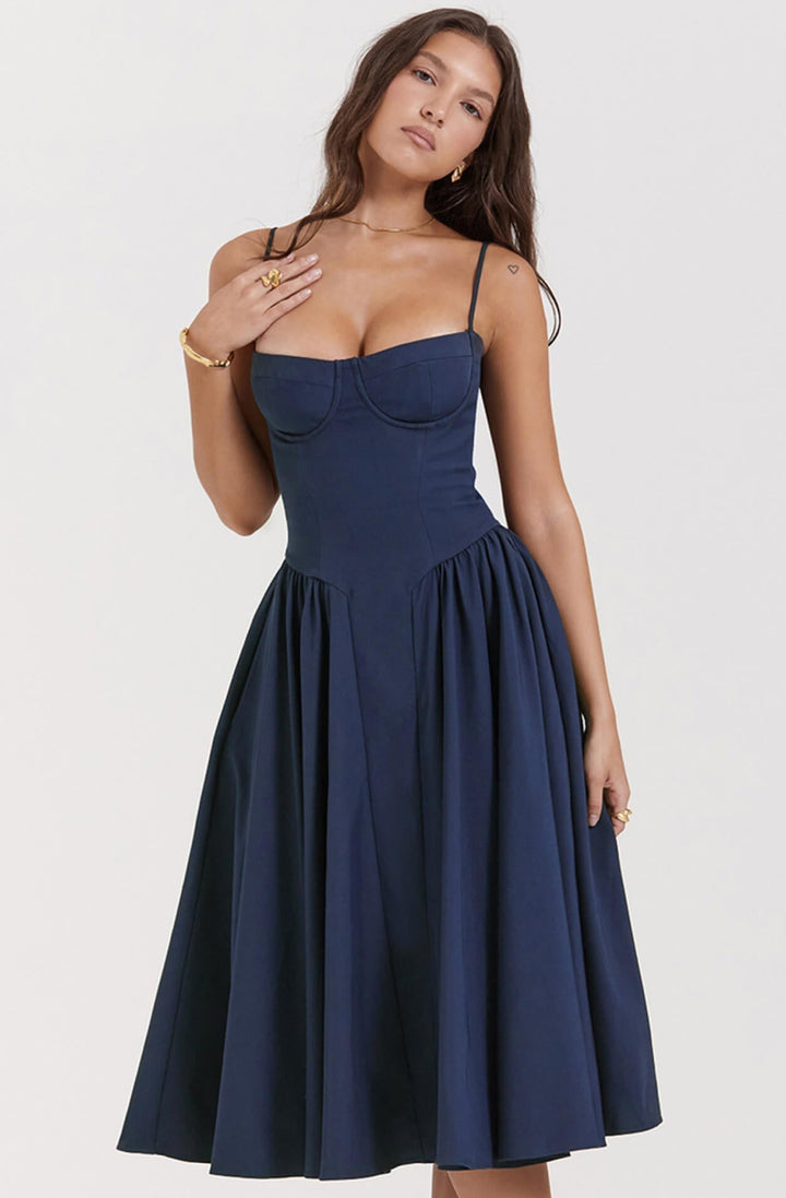 Women's Corset Midi Dress – Underwired Bust – Flattering Fit