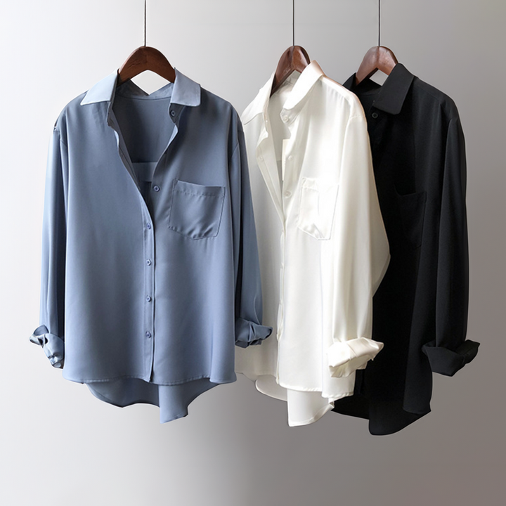 Women's Satin Blouse – Elegant High-Low Hem for Work to Evening – view 2
