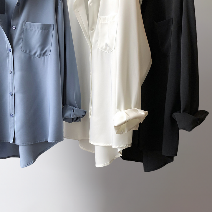 Women's Satin Blouse – Elegant High-Low Hem for Work to Evening – view 9