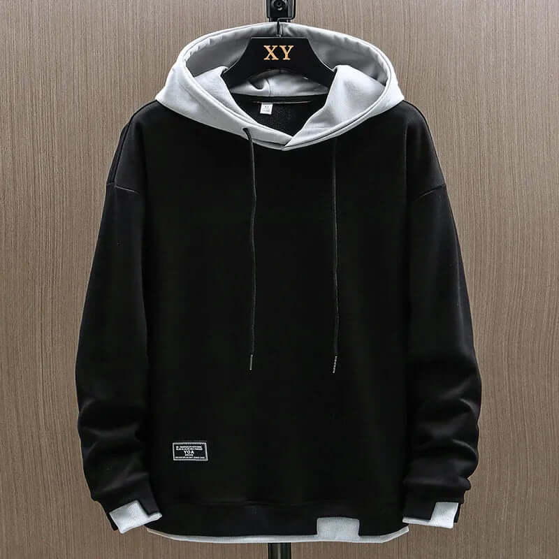 Men's Two-Tone Fleece Hoodie - Casual Everyday Hooded Top – Black