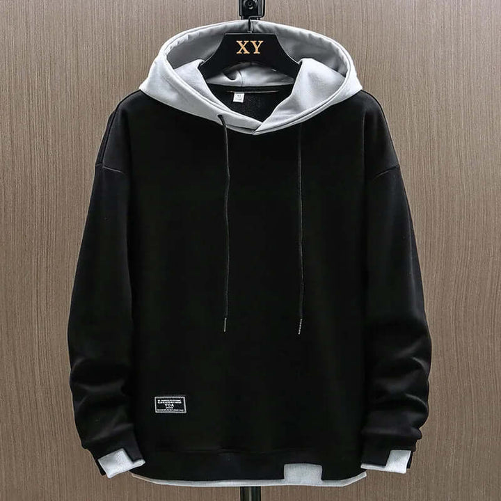 Men's Two-Tone Fleece Hoodie - Casual Everyday Hooded Top – Black
