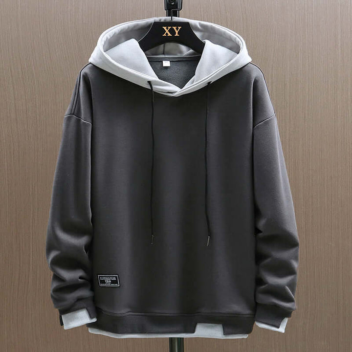 Men's Two-Tone Fleece Hoodie - Casual Everyday Hooded Top – Grey