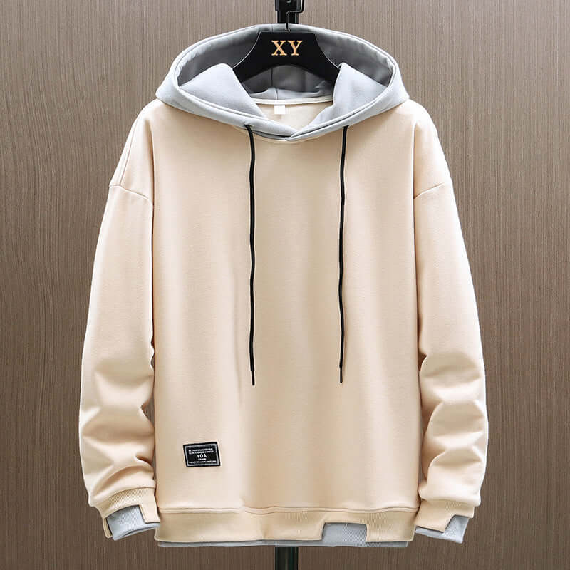 Men's Two-Tone Fleece Hoodie - Casual Everyday Hooded Top – Beige