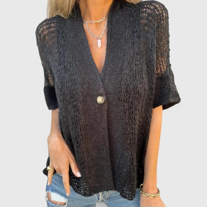 Women's Calista Knit Shirt – Breezy Open-Stitch Top for Layering