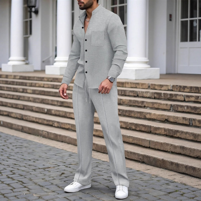 Men's Waffle Knit Shirt & Trousers Set – Relaxed Two-Piece – view 4