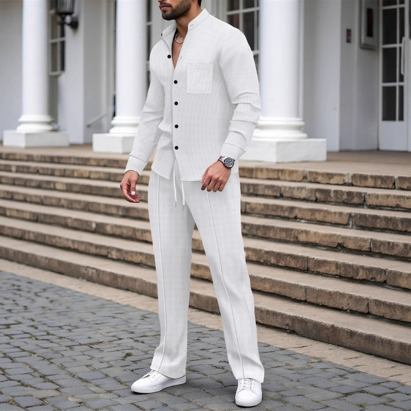 Men's Waffle Knit Shirt & Trousers Set – Relaxed Two-Piece – view 3