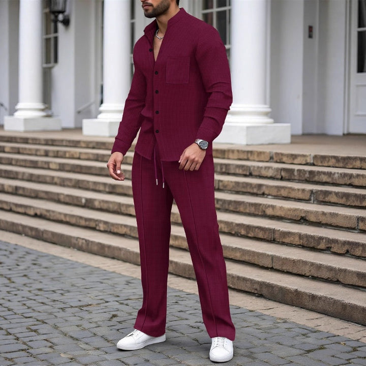 Men's Waffle Knit Shirt & Trousers Set – Relaxed Two-Piece – view 5