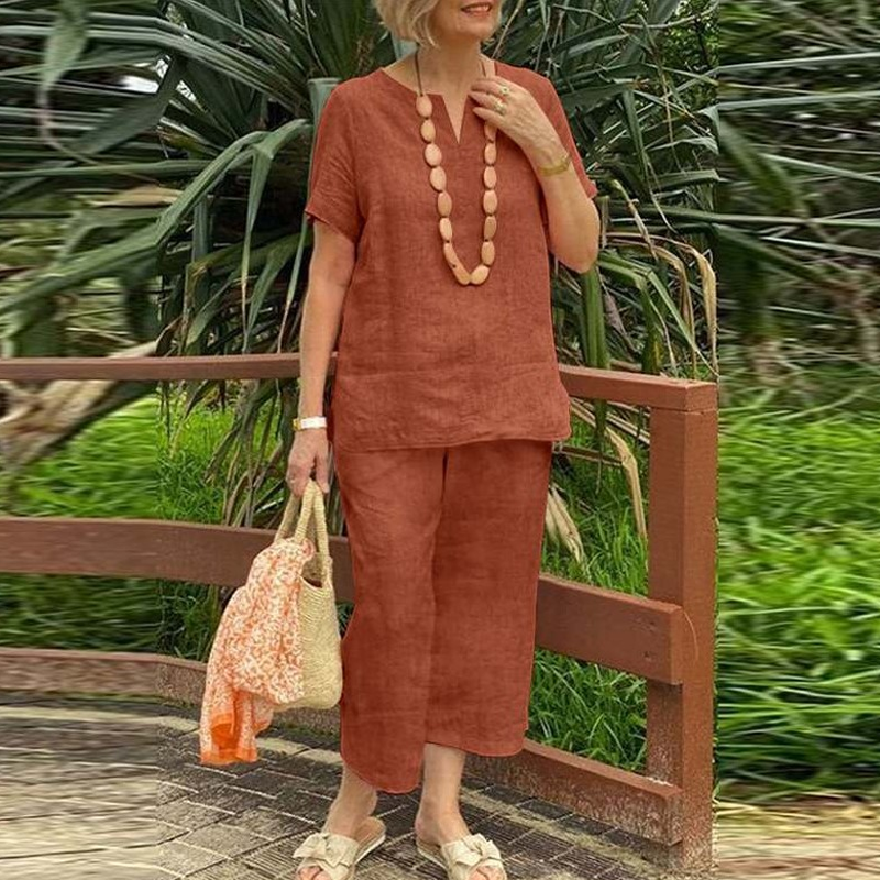 Women's Cotton-Linen Two-Piece Set - Breezy Summer Style