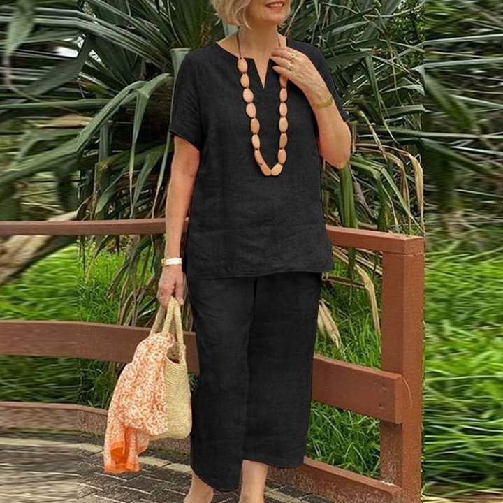 Women's Cotton-Linen Two-Piece Set - Breezy Summer Style