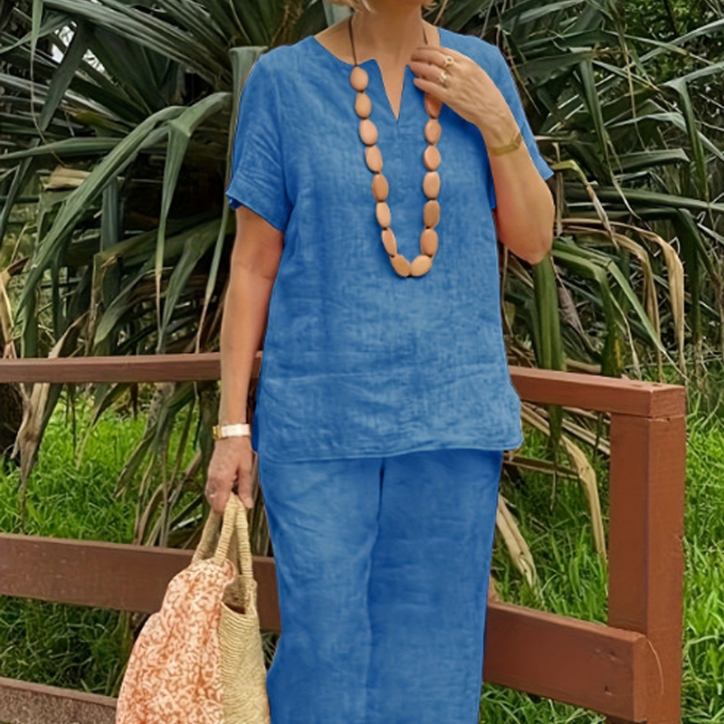 Women's Cotton-Linen Top & Pants Set - Everyday Comfort