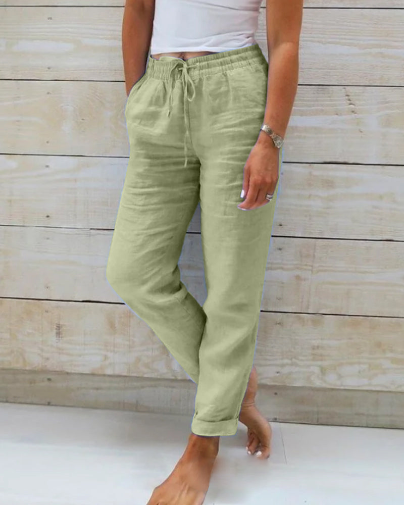 Women's Cotton Linen Solid Wide Leg Pants - Everyday Comfort