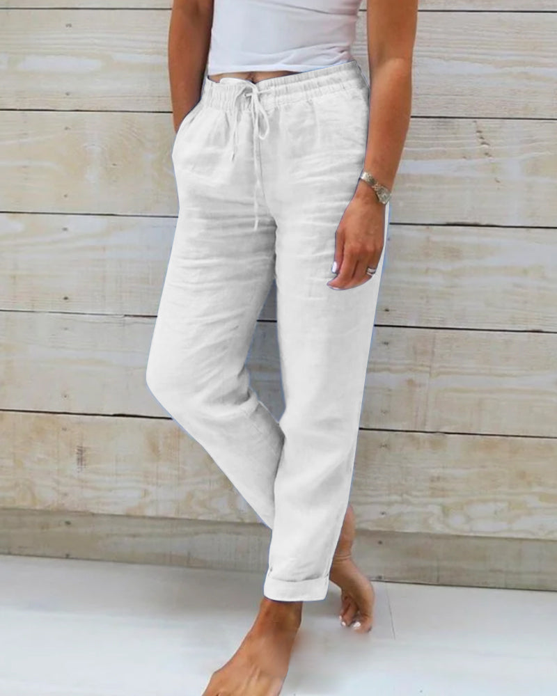 Women's Cotton Linen Wide Leg Trousers - Effortless Everyday Style