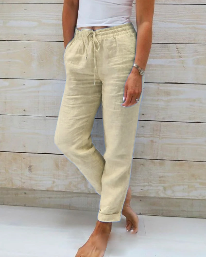 Women's Cotton Linen Solid Wide Leg Pants - Everyday Comfort