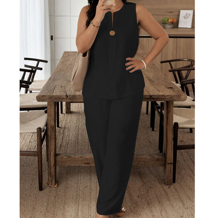 Women's Sleeveless V-Neck Top & Wide-Leg Pant Set - Effortlessly