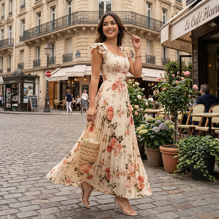 Women's Vintage Floral Pleated Maxi Dress – Summer Occasions – view 3