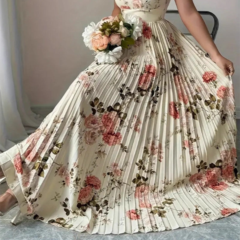 Women's Vintage Floral Pleated Maxi Dress – Summer Occasions – view 5