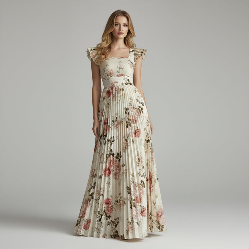 Women's Vintage Floral Pleated Maxi Dress – Summer Occasions – view 7
