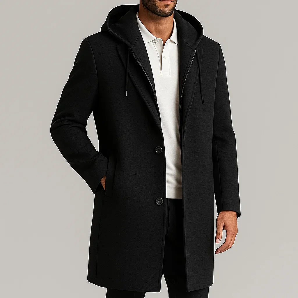 Men's Merino Wool Overcoat – Detachable Hood Winter Coat – view 9
