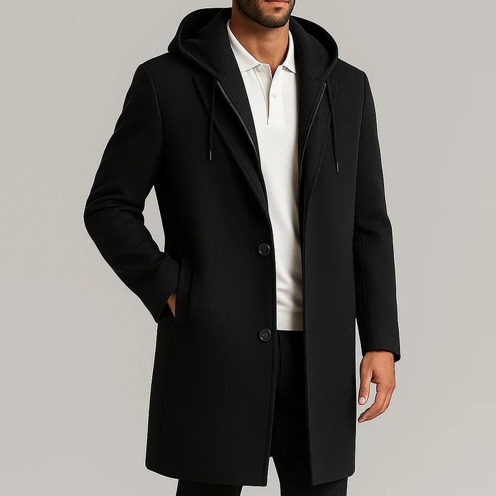 Men's Merino Wool Overcoat – Detachable Hood Winter Coat – view 9