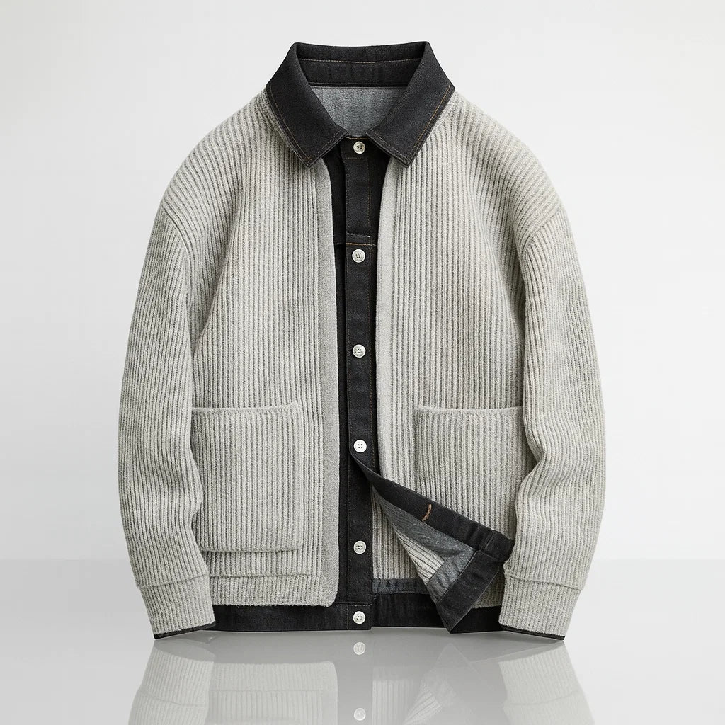 Men's Merino Wool Jacket – Denim-Trim Casual Overlayer – view 2