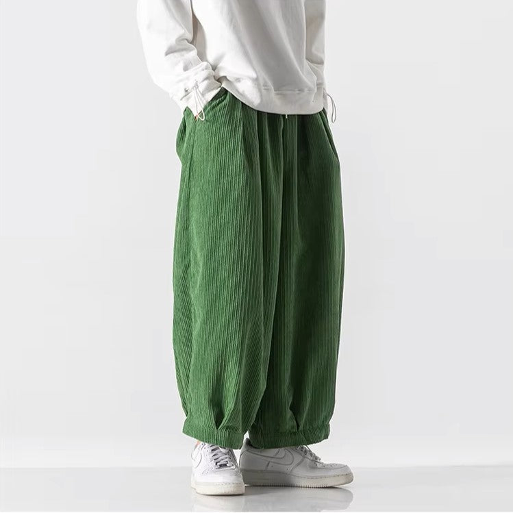 Men's Wide-Leg Corduroy Trousers – Relaxed Drawstring Comfort
