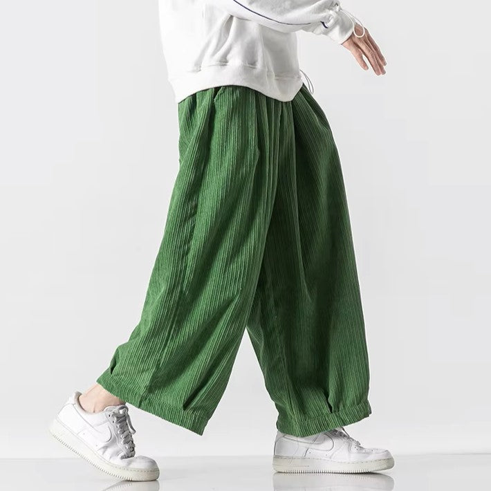 Men's Wide-Leg Corduroy Trousers – Relaxed Drawstring Comfort